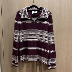 VHNY Women's Maroon and Cream Striped Hoodie